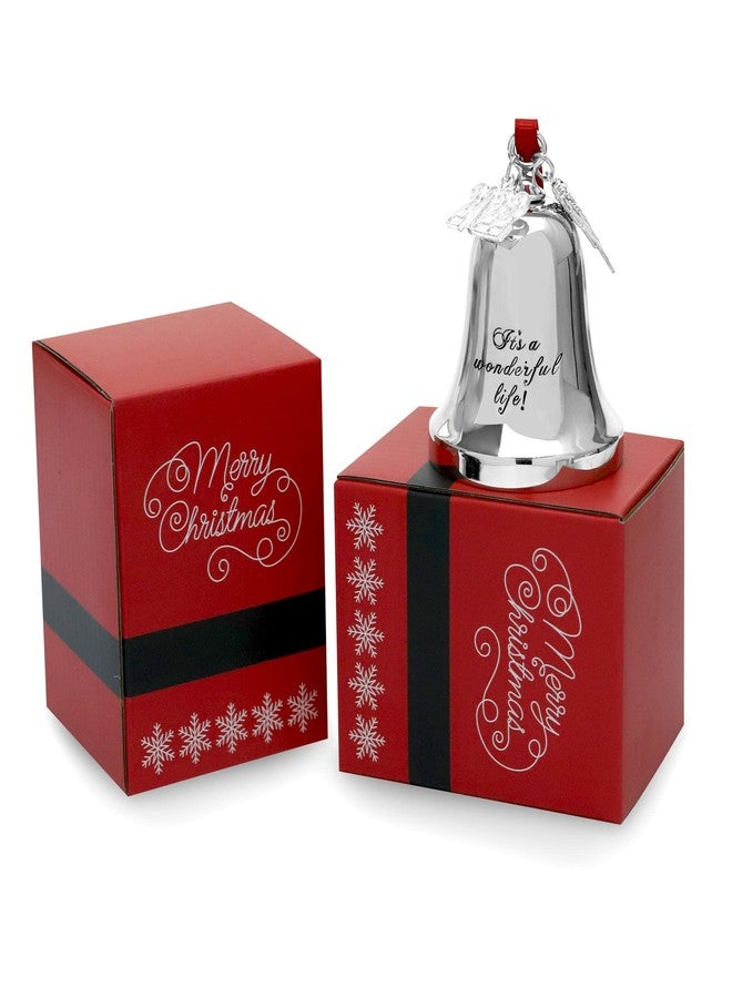 JUPPE 2025 Silver Engraved It's A Wonderful Life Christmas Bell Ornaments for Christmas Tree Wedding Anniversary Decoration Pendants with Angel Wings (Silver Bell) - Image 5